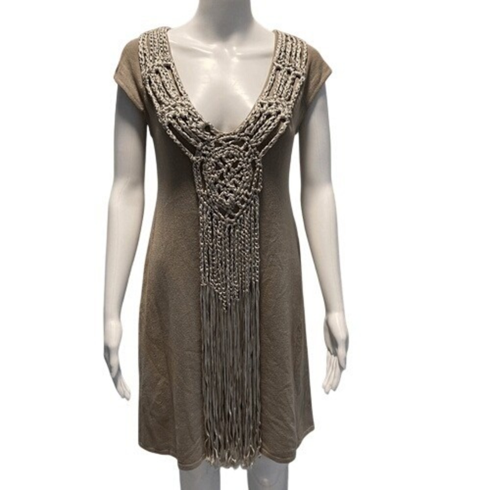Boston‎ Proper Taupe Macrame Fringe Knit Dress S